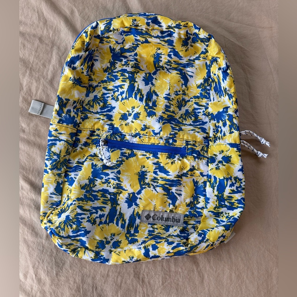 Columbia Floral Backpack Blue Yellow Lightweight Hiking Outdoor Camping